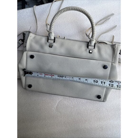 Rowallan White & Navy Leather Tote Bag With Metal Logo Plate - Picture 14 of 16